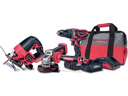 Set Worcraft WSET-03, S20Li ShareSYS, přímočará pila, úhlová bruska, šroubovák, nabíječka, 2x 4.0 akumulátor + brašna