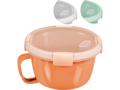 Dóza Curver® 900 ml, s ouškem, otevíratelné víko, s rukojetí, mix barev mint/šedá/broskvová, hrnek 170x100 mm