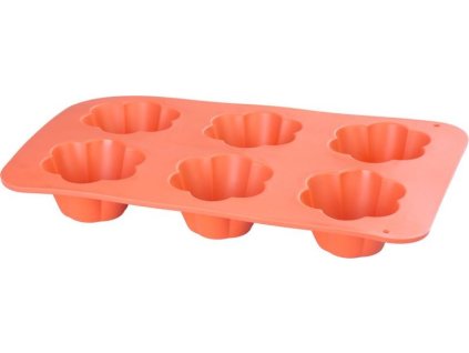 Forma MagicHome, na pečenie, na 6 muffinov, silikón, vzor kvet, červená, 28,6x17,2 cm