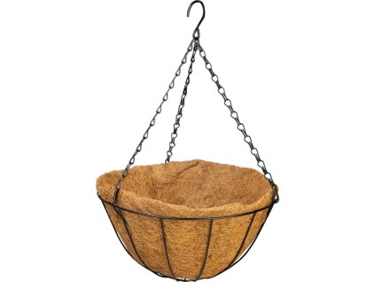 Věšák Strend Pro, držák na květináč, ocel/kokos, visací, s řetízkem a háčkem, 30 cm