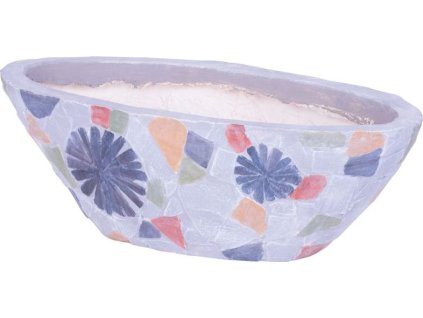 Dekorace MagicHome, Květináč s mozaikou, šedý, široký, keramika, 40,5x19x14 cm