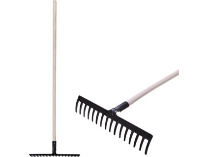 Hrábě zahradní Strend Pro Premium R-606, 16 zubé, kované, dřevěná násada