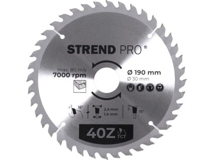 Kotúč Strend Pro TCT 190x2.4x30/20 mm 40T, na drevo, pílový, SK plátky