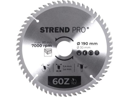 Kotúč Strend Pro TCT 190x2.4x30/20 mm 60T, na drevo, pílový, SK plátky