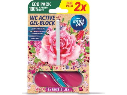 Ambipur WC Active gel-blok růže a lilie 2x45g
