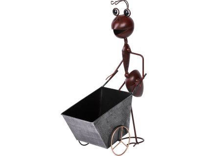 Dekorace MagicHome Mecco 4212, Mravenec s vozíkem, 46 cm, plech