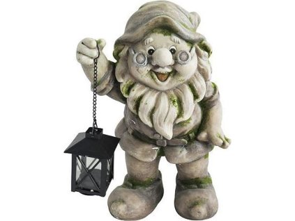 Dekorace MagicHome Gecco, Trpaslík s lucernou, magnesia, 24x21x36 cm