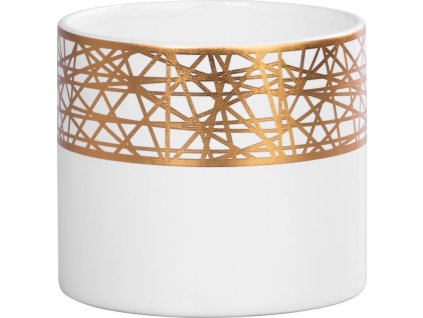 Dekorace MagicHome, Květináč se zlatým ornamentem, bílý, dolomit, 16,8x16,8x14,7 cm