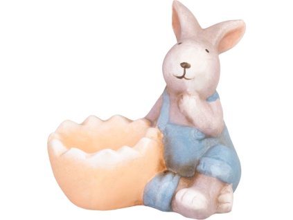 Dekorace MagicHome, Zajíček modrý, terakota, velikonoční, 12x7x10,5 cm