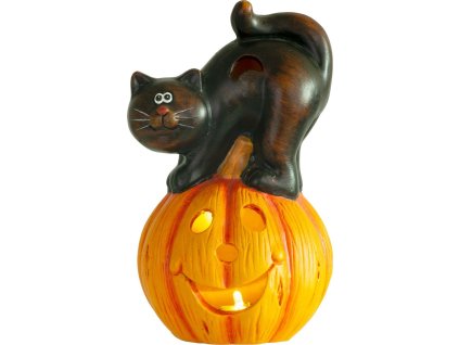 Dekorace MagicHome Nature, Dýně LED, kočka, keramika, 22 cm