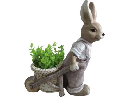 Dekorace MagicHome Gecco, Zajíček s vozíčkem, magnesia, 42x19x49 cm