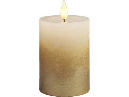 Svíčka MagicHome Vánoce, LED, 2xAAA, jednoduché svícení, krémová/zlatá, metalický efekt, 7x10 cm