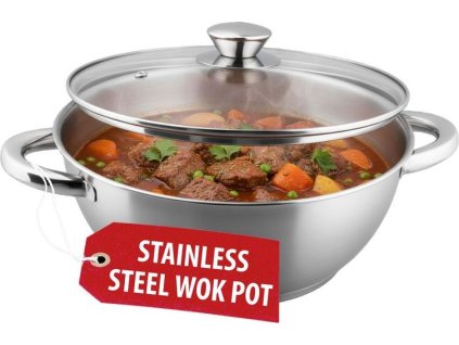 Hrnec Wok MagicHome Chloe, 26 cm, 5 lit., se skleněnou poklicí, nerez