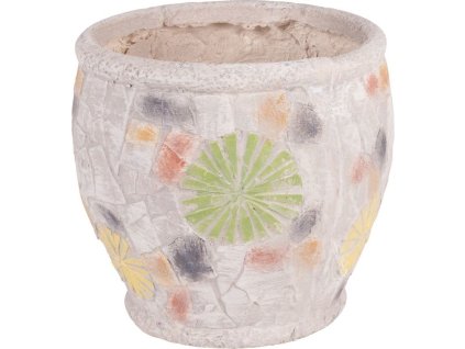 Dekorace MagicHome, Květináč s mozaikou, světlý, keramika, 27,5x27,5x25 cm