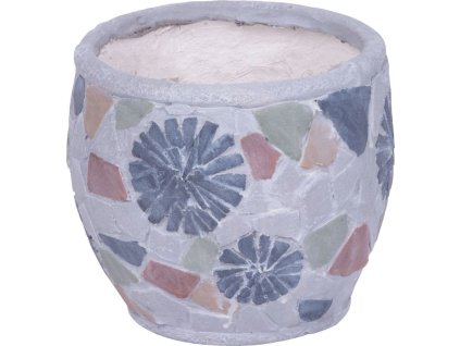 Dekorace MagicHome, Květináč s mozaikou, světlý, šedý, keramika, 22x22x19 cm