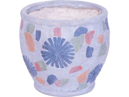 Dekorace MagicHome, Květináč s mozaikou, šedý, keramika, 27,5x27,5x25 cm