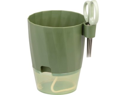 Květináč Strend Pro, s nůžkami, barva zelená, 15,5x12,5x16 cm