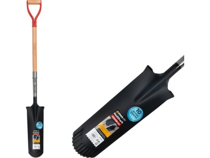 Rýč Strend Pro Premium RedShark, úzký, drenážní, s dřevěnou násadou D 1280 mm, záruka 10 let.