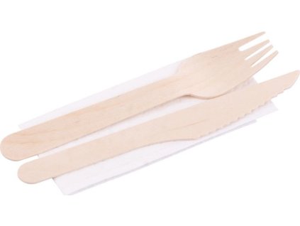 Príbor MagicHome Woodline ECO, drevený, nôž, vidlička, servítka, 100% Natural