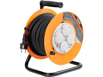 Kábel Strend Pro CR038, predlžovací, L-30 m, 4x zásuvka, IP44, čierna guma, na bubne