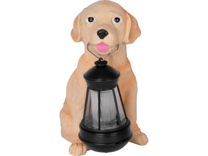 Dekorácia Strend Pro Gecco, biele šteniatko, 24x14x25 cm, polyresin, solárna, 1 LED, AA