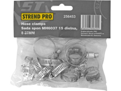 Sada upínacích spon Strend Pro HC515, 15 dielna, na hadicu, 8-27 mm