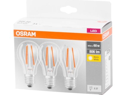 Žiarovka OSRAM® BASIC LED FR 60 (ean9351) non-dim 6,5W/827 E27 2700K MULTIPACK, Star CLASSIC A