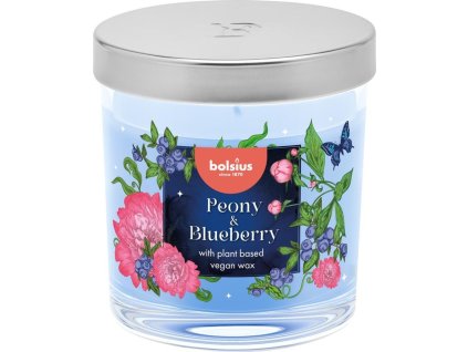 Svíčka Bolsius Floral Fusion Pivoňka a Borůvka, vonná, 80/72 mm, ve skle