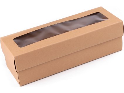 Papírová krabice na láhev vína, s průhledem (Balení 5 ks, Varianta hnědá přírodní)
