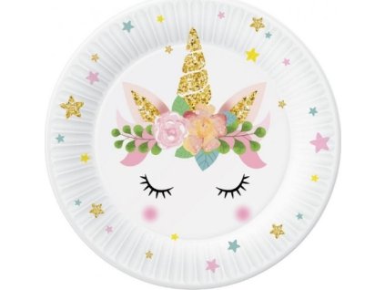 0021756 eko papirove talirky jednorozec floral 18 cm 6 ks 600