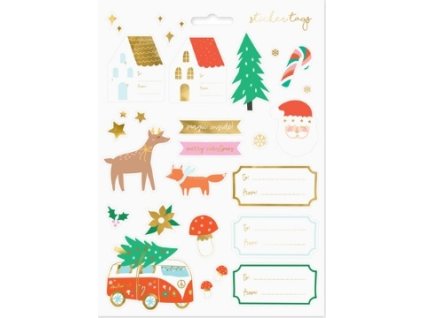 0016774 sada samolepek a jmenovek na darky vanocni les 20 ks 600