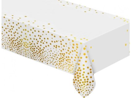 0021369 foliovy party ubrus zlate puntiky bily 137x183 cm 600