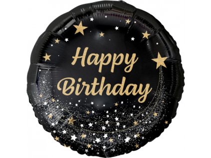 0016938 foliovy balonek kulaty cerny happy birthday hvezdy 45 cm 600
