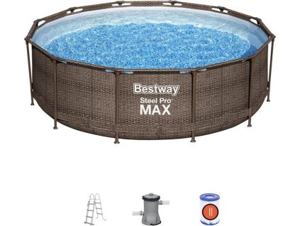 Bazén Bestway Steel Pro MAX, 56709, vzor ratan, kartušová filtrace, žebřík, 366x100 cm