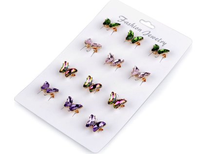 Brož s broušenými kameny motýl mini (Balení 1 ks, Varianta 1 růžová nejsv.)