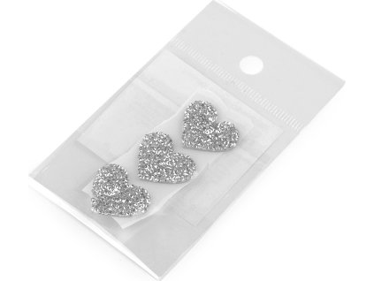 Nažehlovací srdce s kamínky (Varianta 1 stříbrná, Balení 3 ks)
