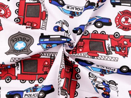 Bavlněná látka / plátno hasiči, policie (Balení 1 m, Varianta (109) bílá)