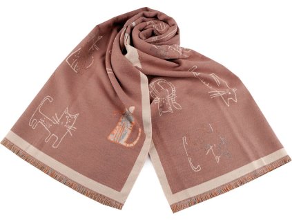 Zimní šála / pléd s třásněmi, kočky 65x180 cm (Balení 1 ks, Varianta 11 béžová velbloudí)