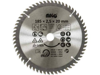 Pilový kotouč 185x2,5x20mm/60 zubů - střídavě šikmé