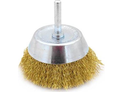 Kartáč rotační hrnkový 75mm mosazný vlnitý drát pro vrtačku