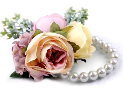 Perlový náramek svatební pro družičky s květy (Balení 1 ks, Varianta 2 starorůžová sv.)