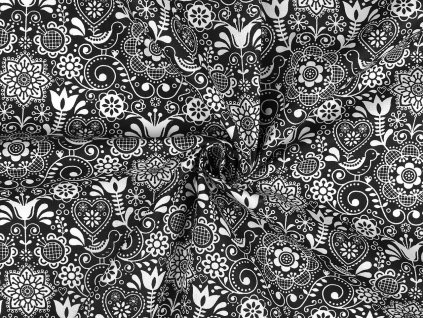 Bavlněná látka / plátno folklor (Balení 1 m, Varianta 1 (58) šedá)