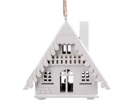 Dřevěný domeček svítící k zavěšení (Balení 1 ks, Varianta bílá)