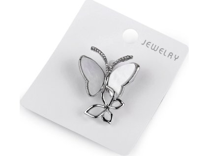 Brož s broušenými kamínky motýli (Balení 1 ks, Varianta 1 stříbrná)