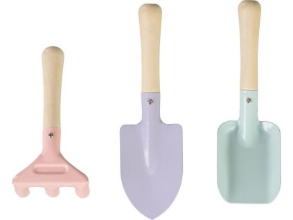 Sada nářadí Strend Pro, zahradnická, dětská, 3-dílná, dřevo + ocel, lopatka hrábě a rýč