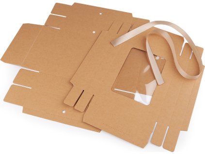 Papírová krabička s průhledem a stuhou (Balení 5 ks, Varianta hnědá přírodní)