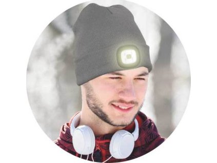 MAGG čepice s čelovkou 45lm, nabíjecí, USB, šedá, univerzální velikost