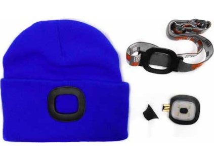 MAGG čepice s čelovkou 45lm, nabíjecí, USB, modrá, univerzální velikost