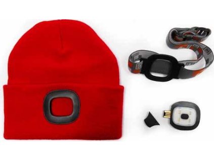 MAGG čepice s čelovkou 45lm, nabíjecí, USB, červená, univerzální velikost