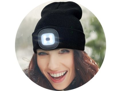 Čepice s LED světly bílé a červené - černá